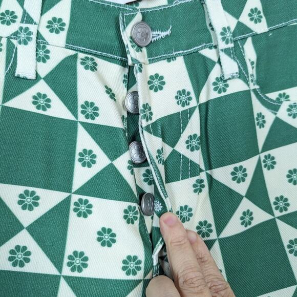 NWT Lisa Says Gah Quilt Boonville Green Floral Retro Ellis Wide Leg Jeans Size 4 - Picture 5 of 9